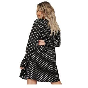 MISSGUIDED TRAPEZE DRESS BLACK WHITE DOTS POCKETS BOHO LAGENLOOK PARISIAN SZ14